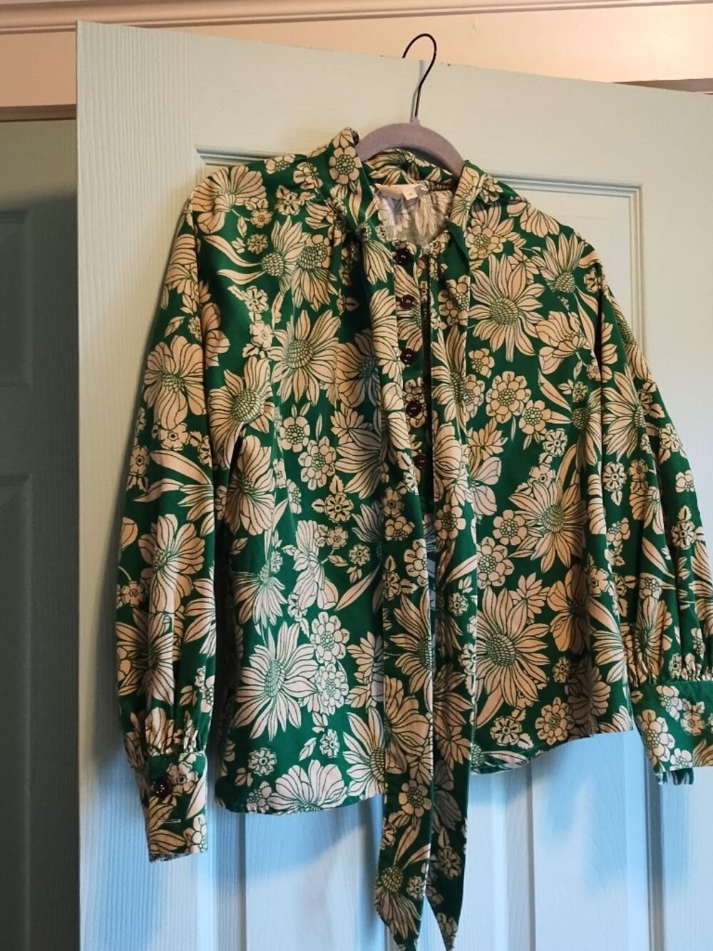 Sezane Oversized Corduroy Floral Top 38 6 Floral Green 70s Groovy!